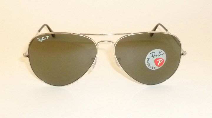 New RAY BAN Aviator Sunglasses Silver Frame RB 3025 003/58 Glass Polarized Green