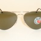 New RAY BAN Aviator Sunglasses Silver Frame RB 3025 003/58 Glass Polarized Green