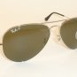 New RAY BAN Aviator Sunglasses Silver Frame RB 3025 003/58 Glass Polarized Green