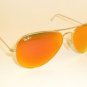 New RAY BAN Aviator Sunglasses Matte Gold RB 3025 112/69 Orange Mirror 55mm