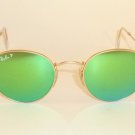 RAY BAN  Sunglasses ROUND METAL Matte Gold RB 3447 112/P9 Polarized Green Mirror