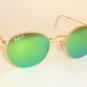RAY BAN  Sunglasses ROUND METAL Matte Gold RB 3447 112/P9 Polarized Green Mirror