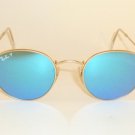 RAY BAN  Sunglasses ROUND METAL Matte Gold  RB 3447 112/4L Polarized Blue Mirror