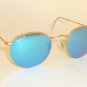 RAY BAN Sunglasses ROUND METAL Matte Gold RB 3447 112/4L Polarized Blue Mirror