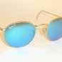 RAY BAN Sunglasses ROUND METAL Matte Gold RB 3447 112/4L Polarized Blue Mirror