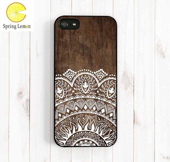 Imitation Wood Lace Ethnic Patterns Protective Shell Cell Phone Hard Case Cover