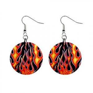 Firing Flames with Black Background Dangle Earrings Jewelry 1 inch Buttons 12185379
