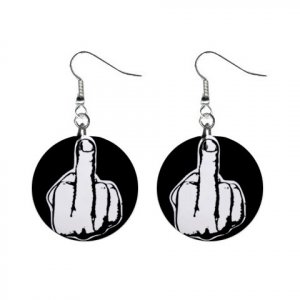 Middle Finger Dangle Earrings Jewelry 1 inch Buttons 12183464