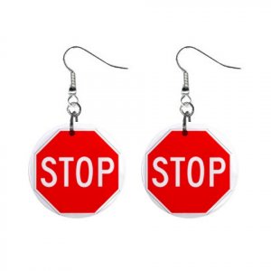 Stop Sign Dangle Earrings Jewelry 1 inch Buttons  12196764