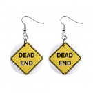 Dead End Road Sign Dangle Earrings Jewelry 1 inch Buttons 12240156