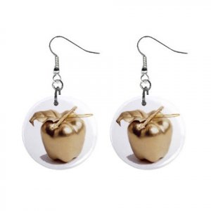 Golden Apple Dangle Earrings Jewelry 1 inch Buttons 12247272