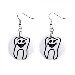 Happy Tooth Dentist Dental Dangle Earrings Jewelry 1 inch Buttons 12249699