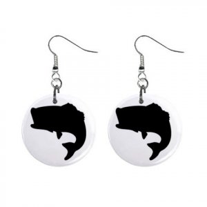 Bass Fish Silhouette Dangle Earrings Jewelry 1 inch Buttons 12304845