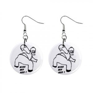 Homer Simpson Kiss My Ass Dangle Earrings Jewelry 1 inch Buttons 12304855