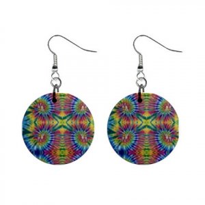 Tie Dye Tiedye Dangle Earrings Jewelry 1 inch Buttons 12176332