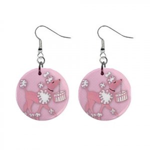 Pink Poodle 50's look Dangle Earrings Jewelry 1 inch Buttons 11968365