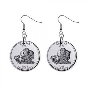 Kansas State Quarter Dangle Earrings Jewelry 1 inch Buttons 12302542