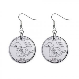 Michigan State Quarter Dangle Earrings Jewelry 1 inch Buttons 12302537