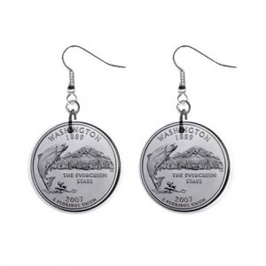 Washington State Quarter Dangle Earrings Jewelry 1 inch Buttons 12302509