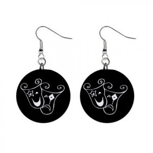 Theatrical Mask Sad and Happy Mask Dangle Earrings Jewelry 1 inch Buttons 12320056