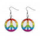 Tye Dye Peace Sign Dangle Earrings Jewelry 1 inch Buttons 12320059