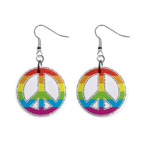 Tye Dye Peace Sign Dangle Earrings Jewelry 1 inch Buttons 12320059