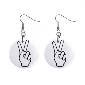 Peace Sign Fingers Dangle Earrings Jewelry 1 inch Buttons 12320062