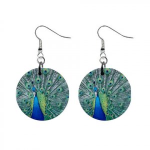 Peacock #1 Dangle Earrings Jewelry 1 inch Buttons 12320071