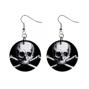 Skull and Crossbones Dangle Earrings Jewelry 1 inch Buttons 12176310