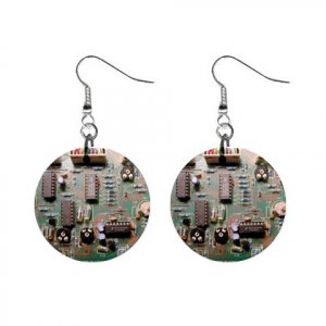Computer mother board Electronic Dangle Earrings Jewelry 1 inch Buttons 12306026