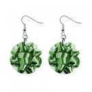 Christmas Green Bow Dangle Earrings Jewelry 1 inch Buttons 12456982