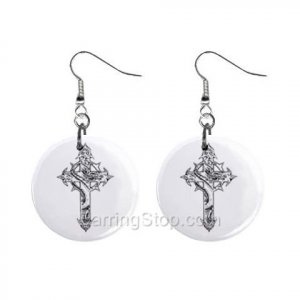 Goth Cross  Dangle Earrings Jewelry 1 inch Buttons 12479617