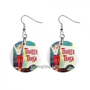 Trailer Trash Dangle Earrings Jewelry 1 inch Buttons 12409543
