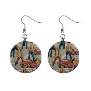 Topless Cowboys Blue  Dangle Earrings Jewelry 1 inch Buttons 12479789