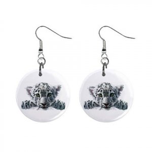 White Tiger Cub Dangle Earrings Jewelry 1 inch Buttons 12628415