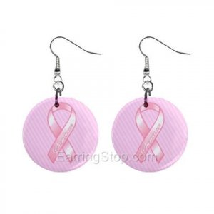 Pink Breast Cancer Awareness Ribbon #8 Dangle Earrings Jewelry 1 inch Buttons 12662271