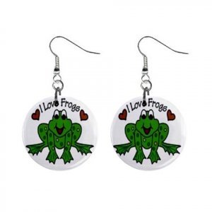 I Love Frogs  Dangle Earrings Jewelry 1 inch Buttons 12628340
