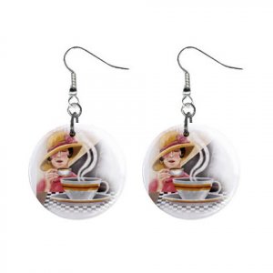 Vintage Coffee #2 Dangle Button Earrings Jewelry 1 inch Round 12894092