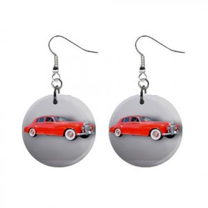 Red Rolls Royce Dangle Button Earrings Jewelry 1 inch Round 12781856