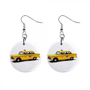 Taxi Cab Dangle Button Earrings Jewelry 1 inch Round 12781938