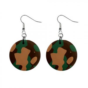 Green Camouflage  Dangle Button Earrings Jewelry 1 inch Round 12691806