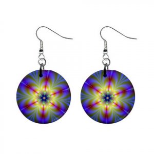 Flower Power Dangle Button Earrings Jewelry 1 inch Round 12693694