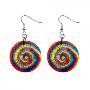 Tie Dye Swirl Dangle Button Earrings Jewelry 1 inch Round 12709759