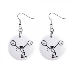 Cheerleader Pom Pom Girl Dangle Button Earrings Jewelry 1 inch Round 12779138