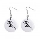 Girl Running Track Dangle Button Earrings Jewelry 1 inch Round 12781940