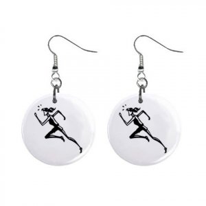 Girl Running Track Dangle Button Earrings Jewelry 1 inch Round 12781940