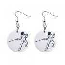 Fencing #2 Dangle Button Earrings Jewelry 1 inch Round 12779149