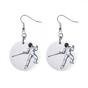 Fencing #2 Dangle Button Earrings Jewelry 1 inch Round 12779149