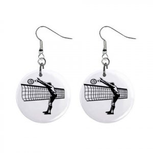 Volleyball Spiker  Dangle Button Earrings Jewelry 1 inch Round 12781947