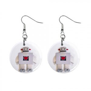 Robot Love #2 Dangle Button Earrings Jewelry 1 inch Round 12781853
